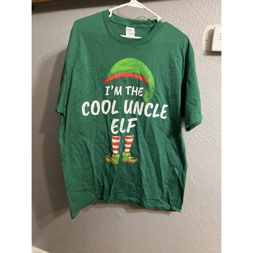 Mens  Green Christmas T Shirt Short Sleeve Size XL‎  Favorite Uncle elf